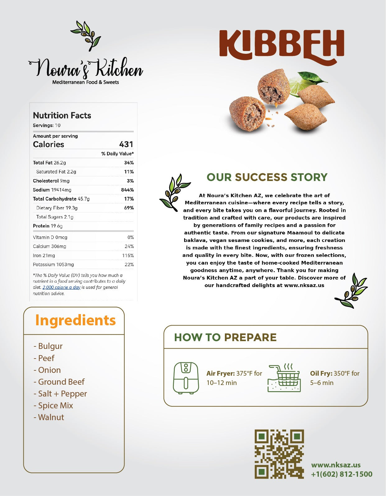 Noura's kitchen Frozen Kibbeh 15pcs