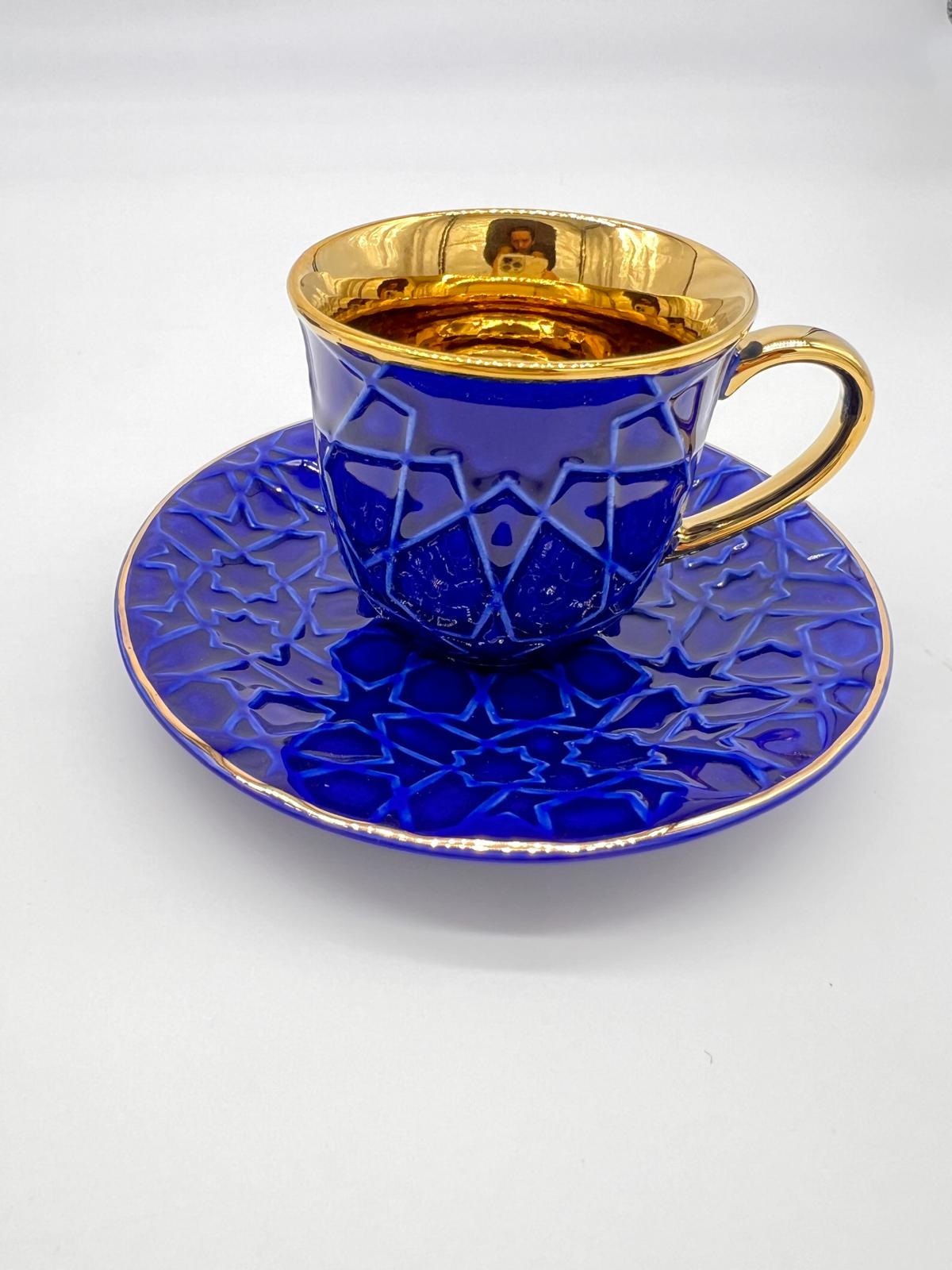 Noura's Kitchenware Stylish Blue&Gold Coffee Cups 6pcs