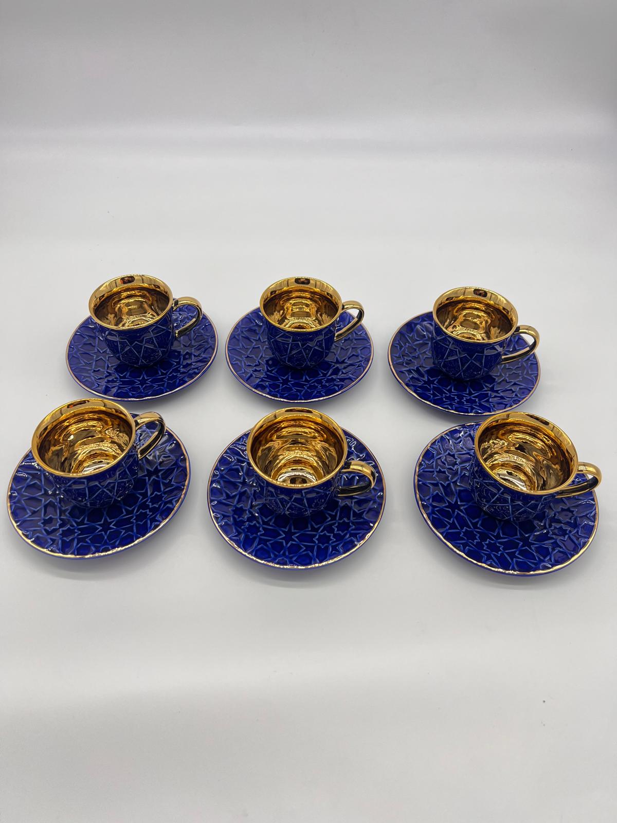 Noura's Kitchenware Stylish Blue&Gold Coffee Cups 6pcs
