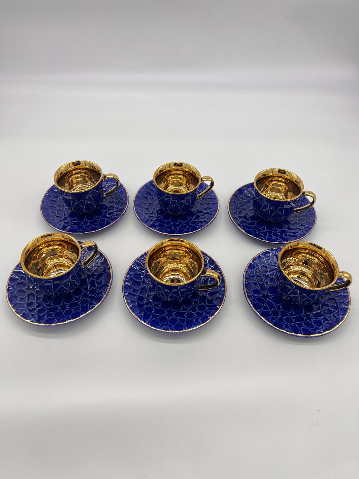 Noura's Kitchenware Stylish Blue&Gold Coffee Cups 6pcs