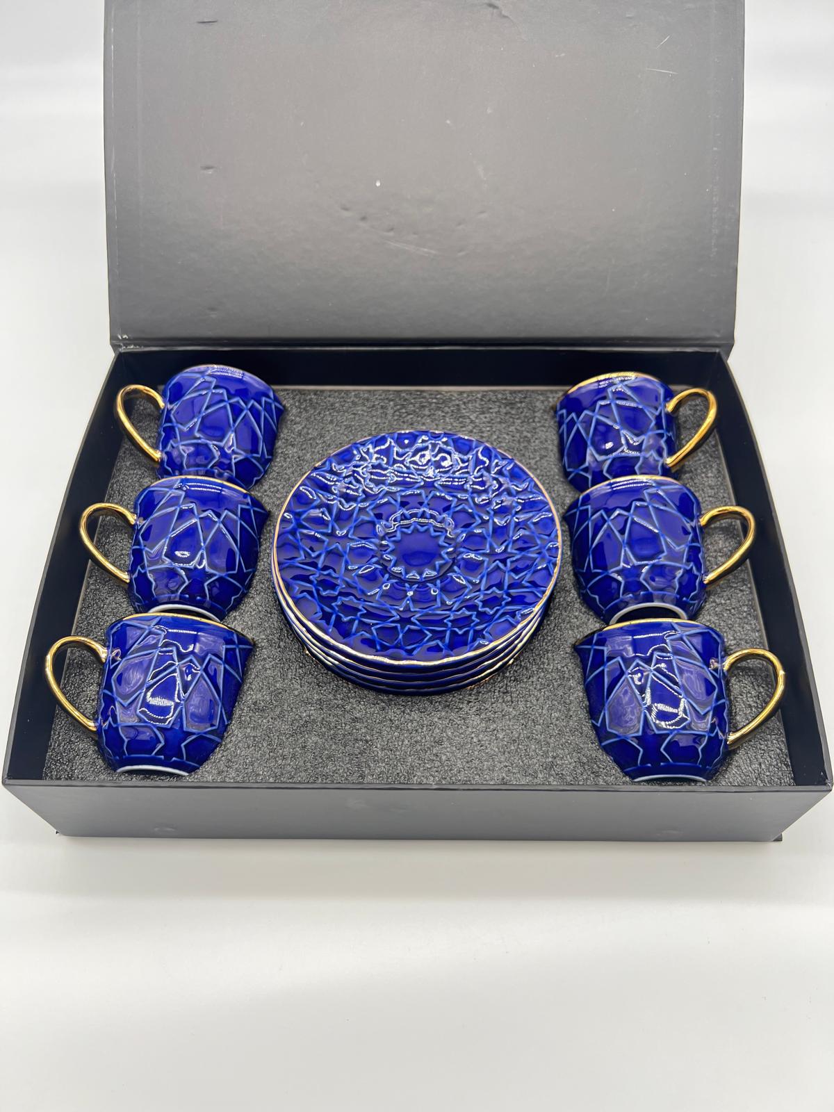 Noura's Kitchenware Stylish Blue&Gold Coffee Cups 6pcs