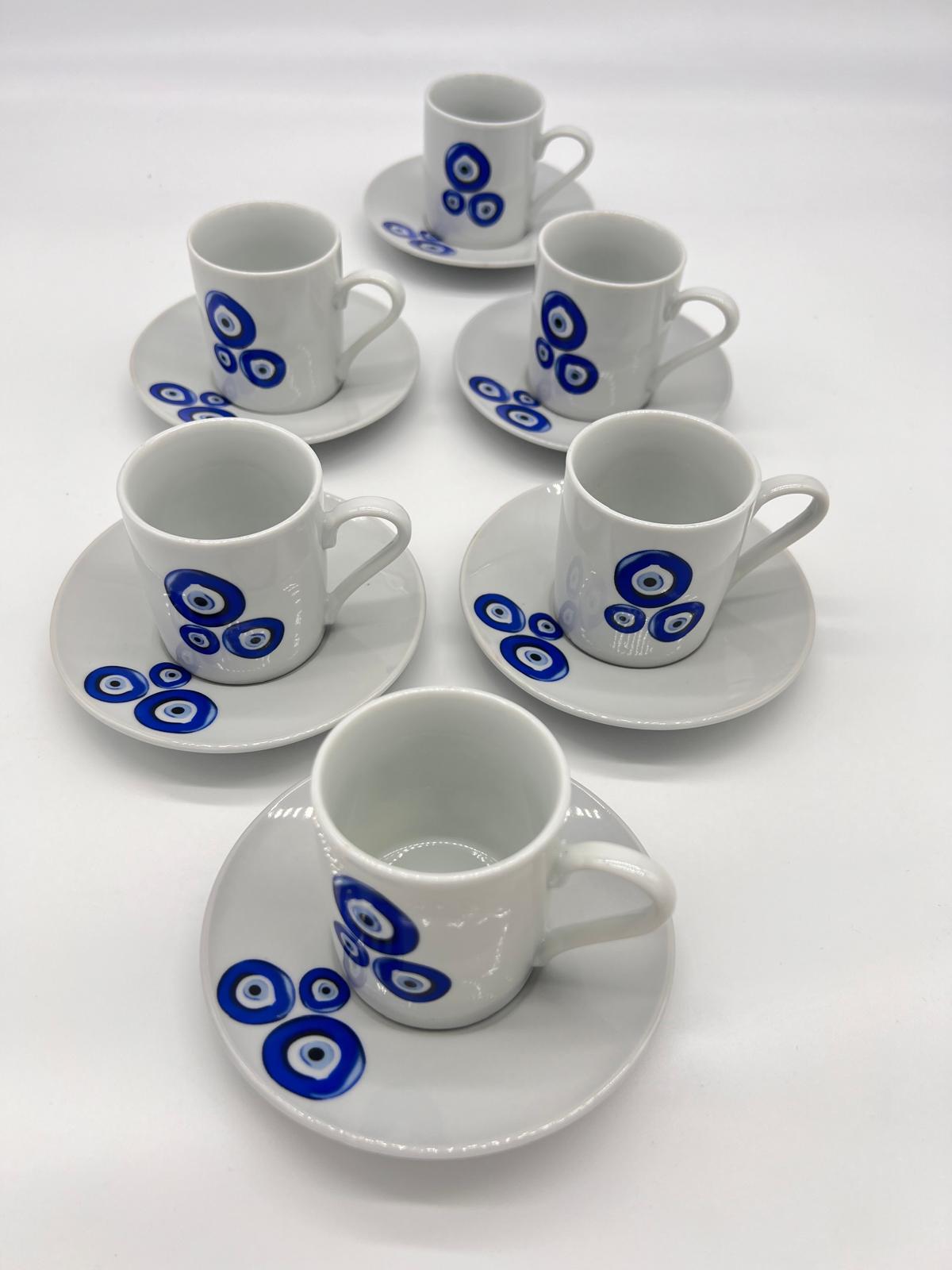 Noura's Kitchenware Stylish White&Blue Coffee Cups 6pcs