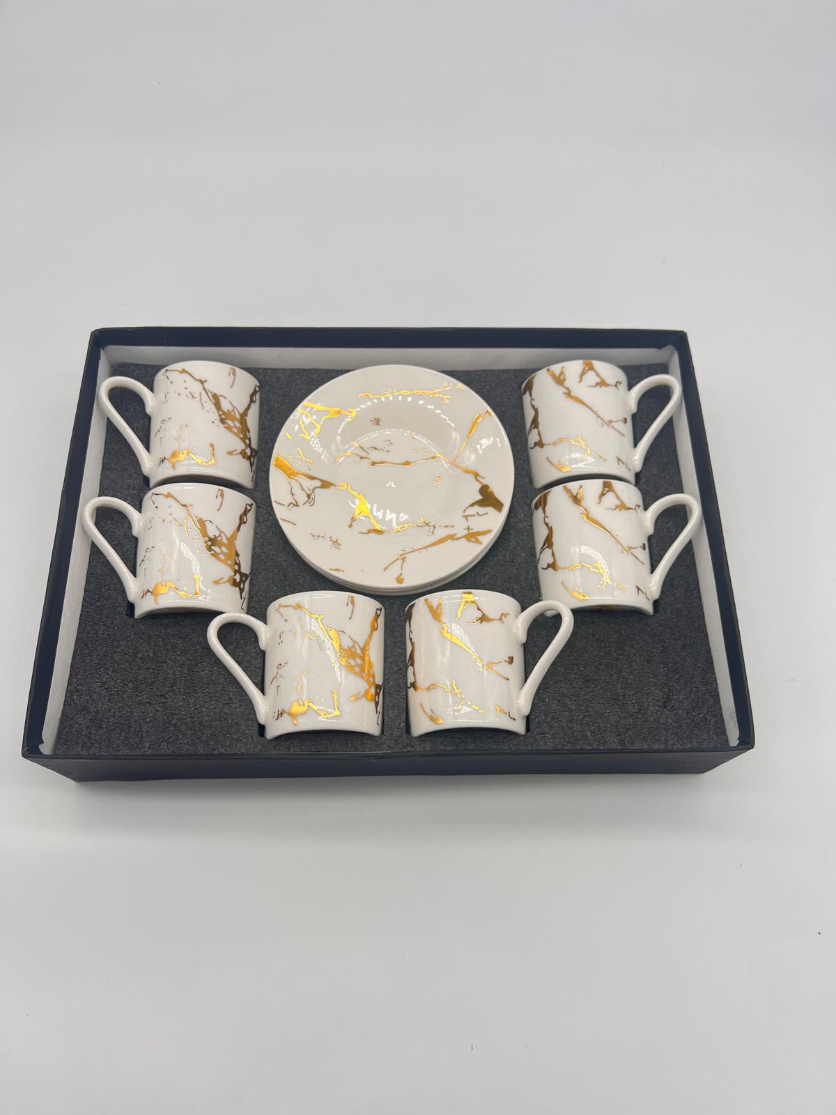 Noura's Kitchenware Stylish White&Gold Coffee Cups 6pcs