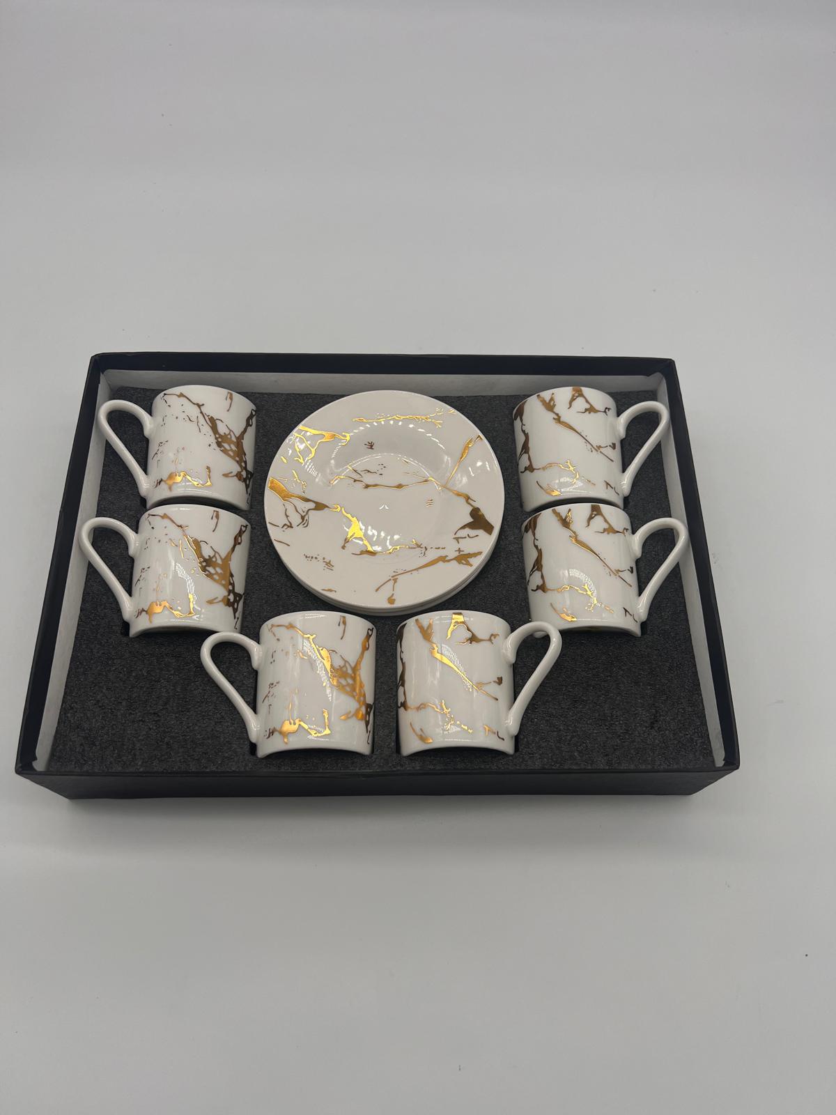 Noura's Kitchenware Stylish White&Gold Coffee Cups 6pcs