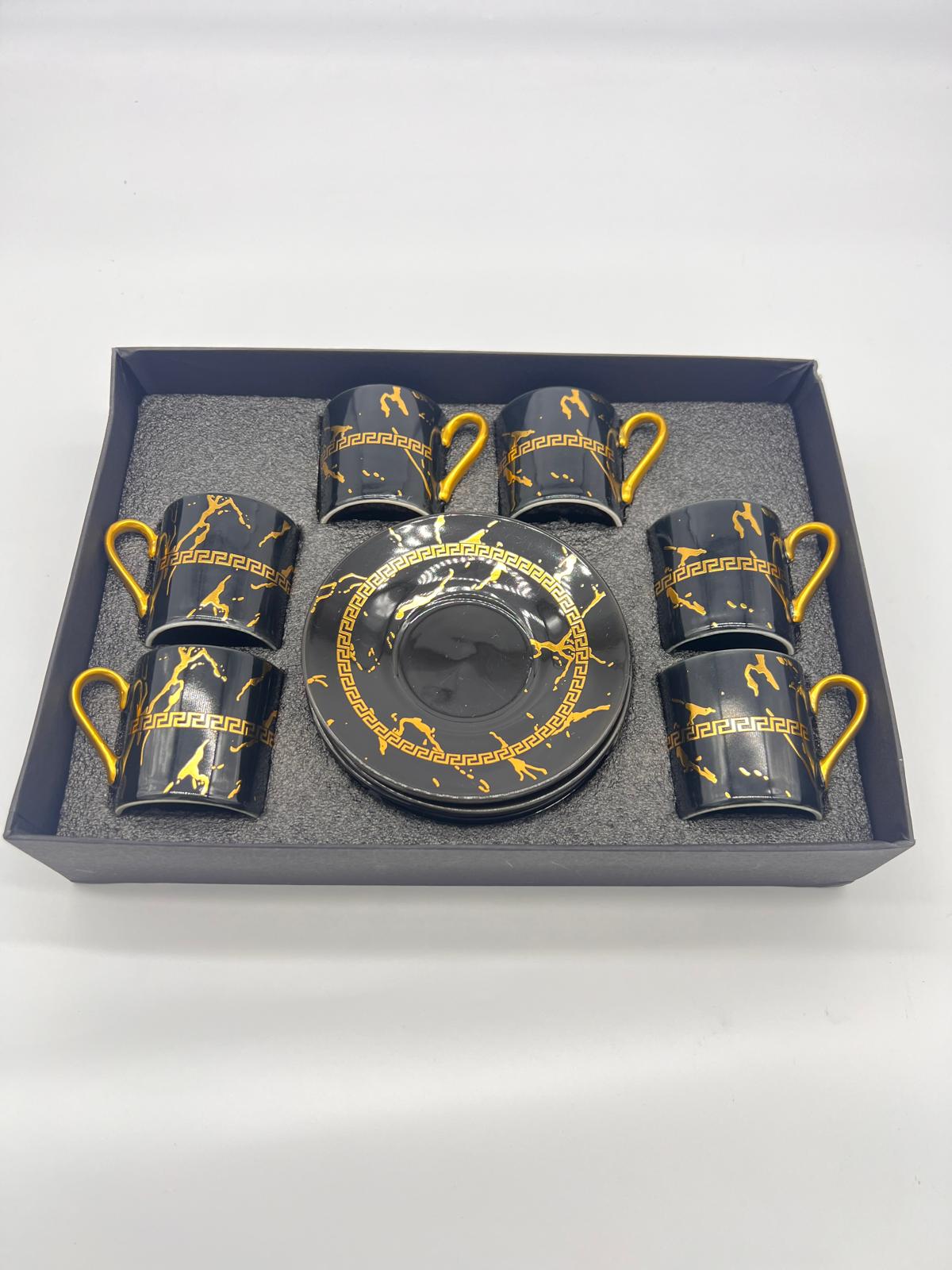 Noura's Kitchenware Stylish Black&Gold Coffee Cups 6pcs