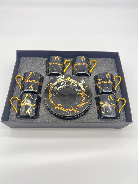 Noura's Kitchenware Stylish Black&Gold Coffee Cups 6pcs