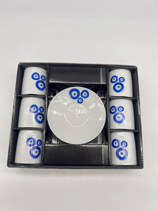 Noura's Kitchenware Stylish White&Blue Coffee Cups 6pcs