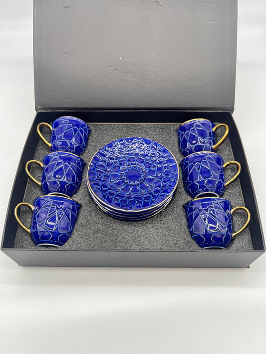 Noura's Kitchenware Stylish Blue&Gold Coffee Cups 6pcs