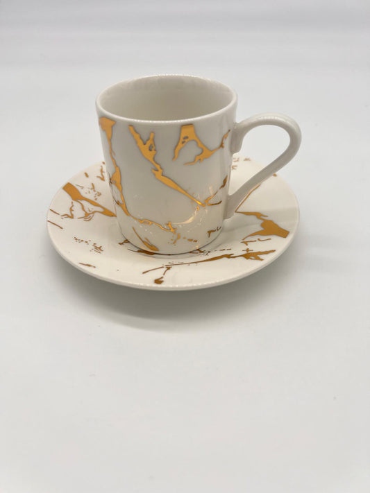 Noura's Kitchenware Stylish White&Gold Coffee Cups 6pcs